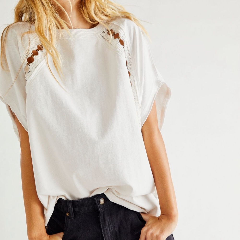 Free People White Cut Out Relaxed Blouse